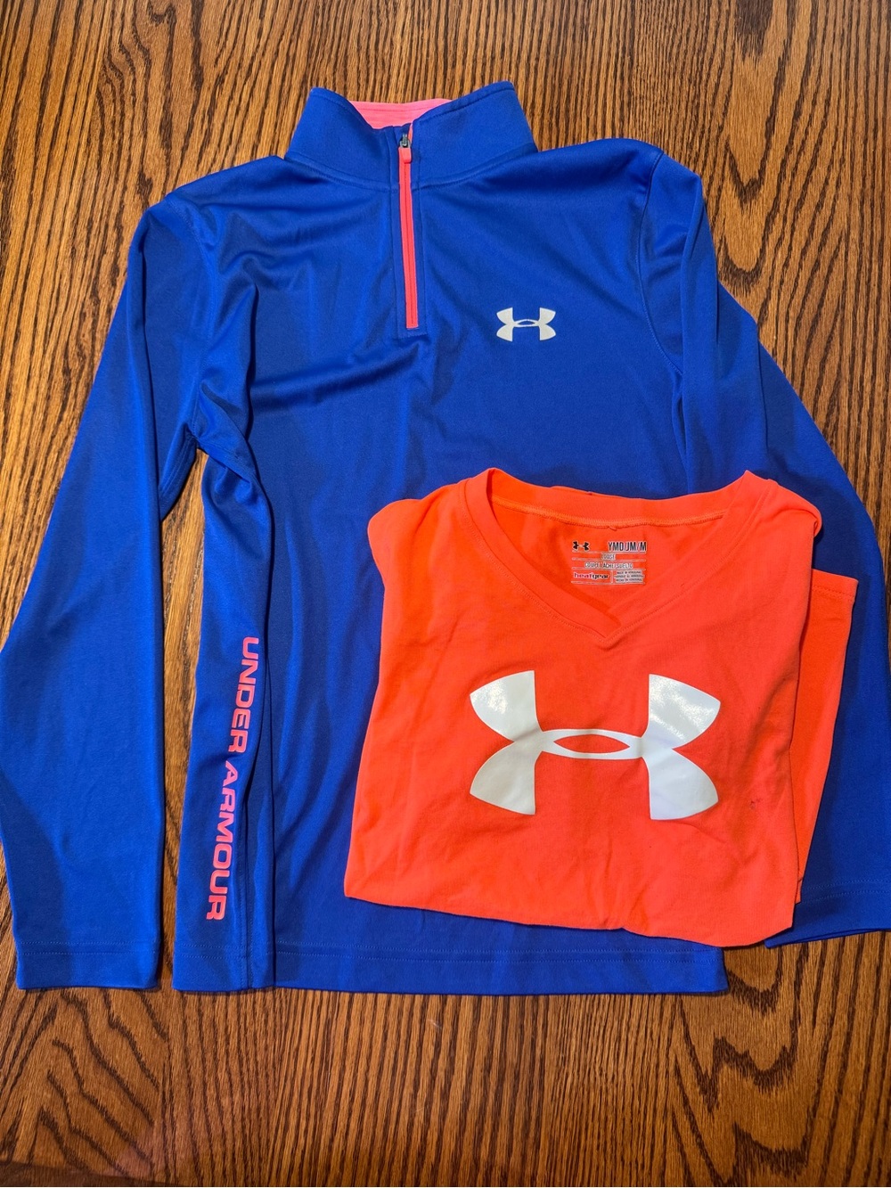 Under Armour Kids' Blue 1/4 Zip Top and orange Logo Tee YM